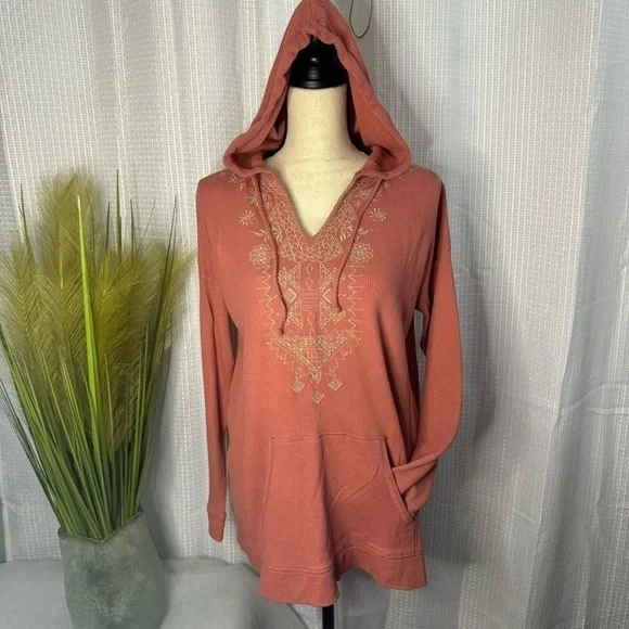 J Jill Size Small Tall Women’s Long Sleeve V Neck Embroidered Hoodie - Picture 1 of 13